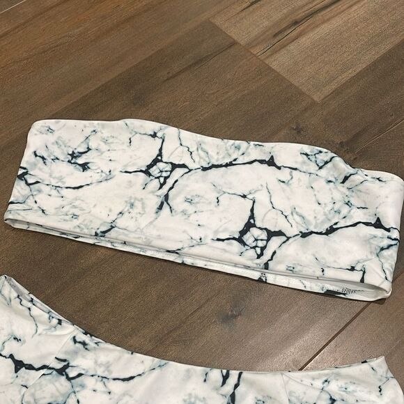 ZAFUL Marble Print High Waisted Bandeau Bikini Set | white | size M - Picture 5 of 7